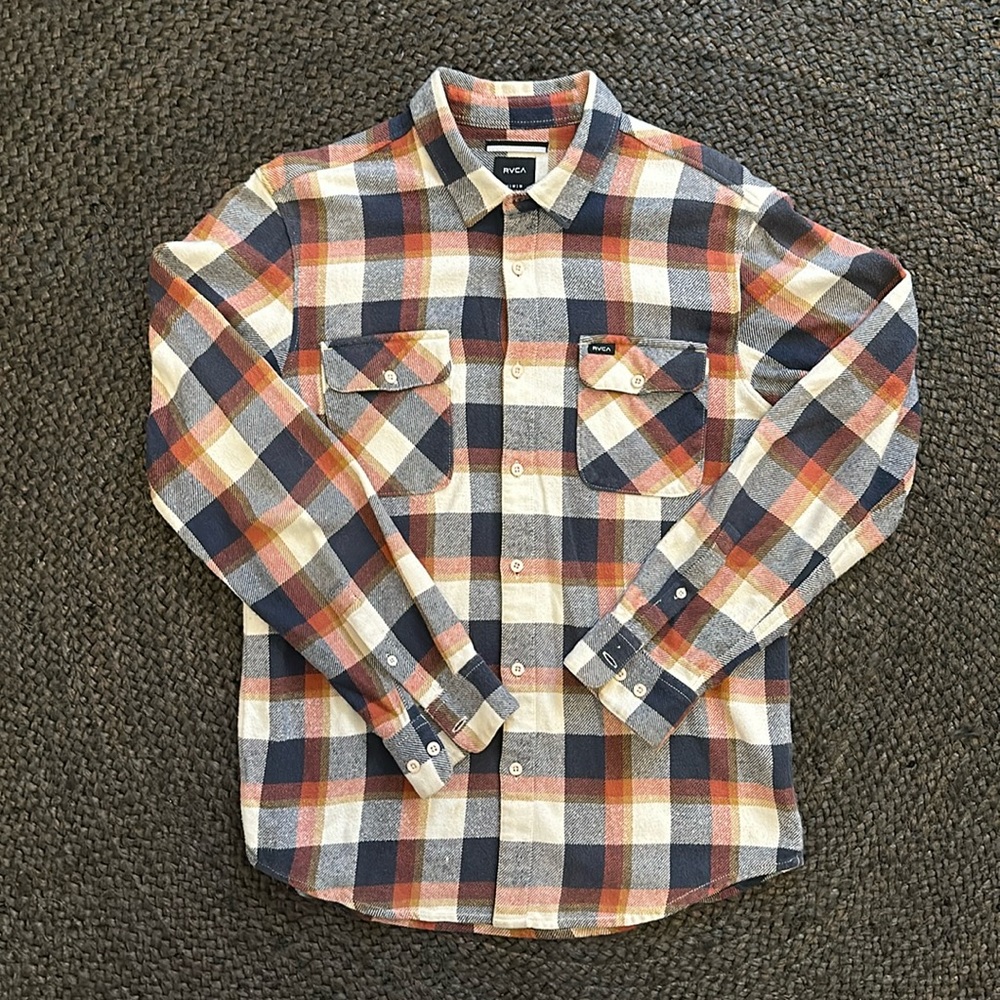 RVCA cotton flannel men’s medium plaid slim-ish yet comfortable fit